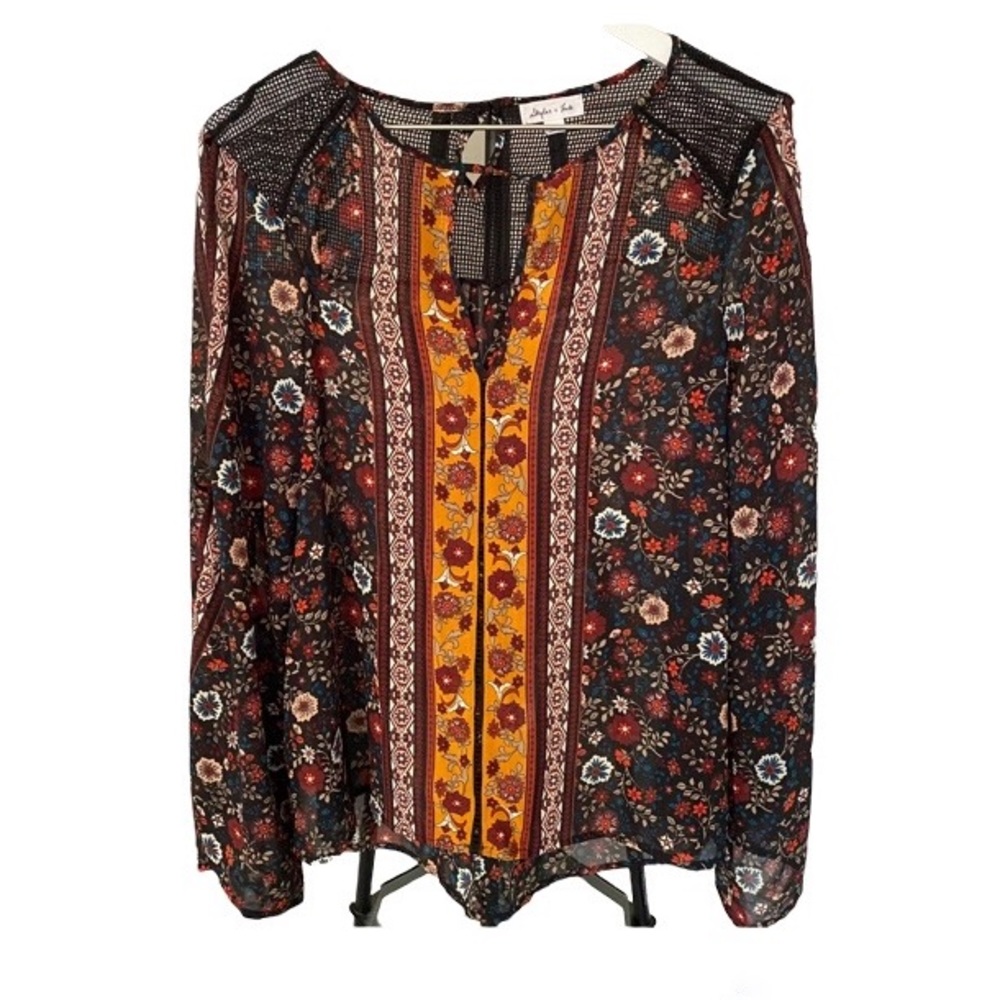 Skylar + Jade Boho Floral Print Long Sleeve Top Women’s Size Small